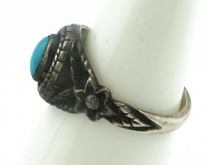 Navajo Ring .925 Silver Natural Blue Turquoise Native American Artist C.80's