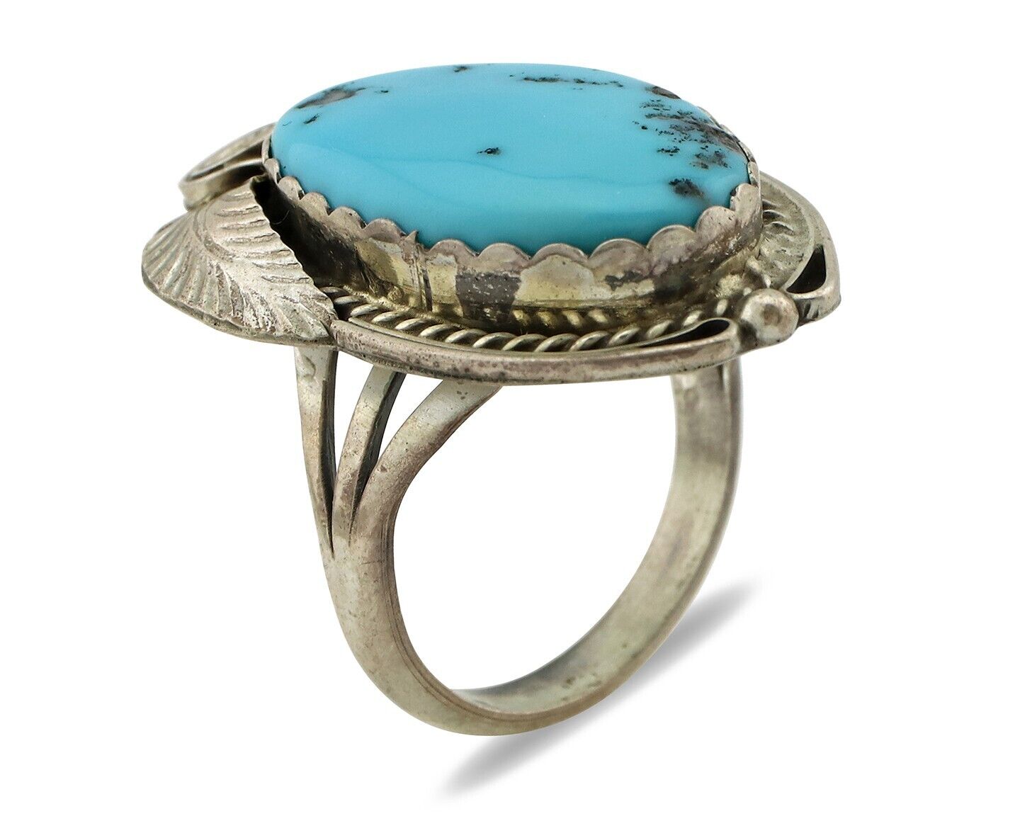 Navajo Ring 925 Silver Natural Blue Turquoise Artist Signed Justin Morris C.80's