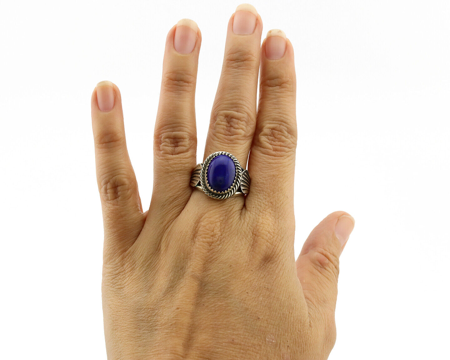 Navajo Ring 925 Silver Natural Handmade Natural Lapis Native American Artist C80