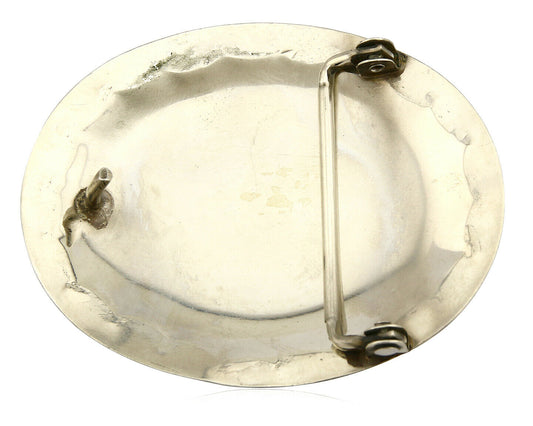 Navajo Belt Buckle .925 Silver & Nickle Gemstones Native American Artist C.80's