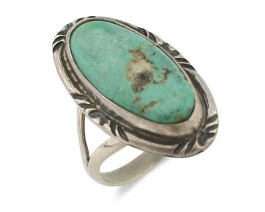 Navajo Ring .925 Silver Kingman Turquoise Native Artist Signed C.80's