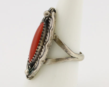 Navajo Handmade Ring 925 Silver Natural Coral Artist Signed K Montoya C.80's