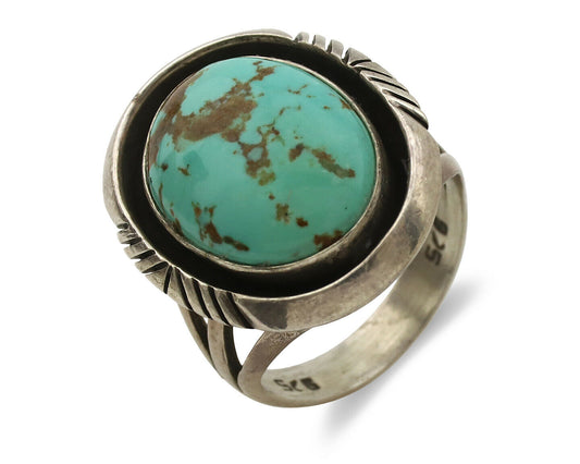 Navajo Ring .925 Silver Natural Blue Turquoise Signed Artist C.1980's