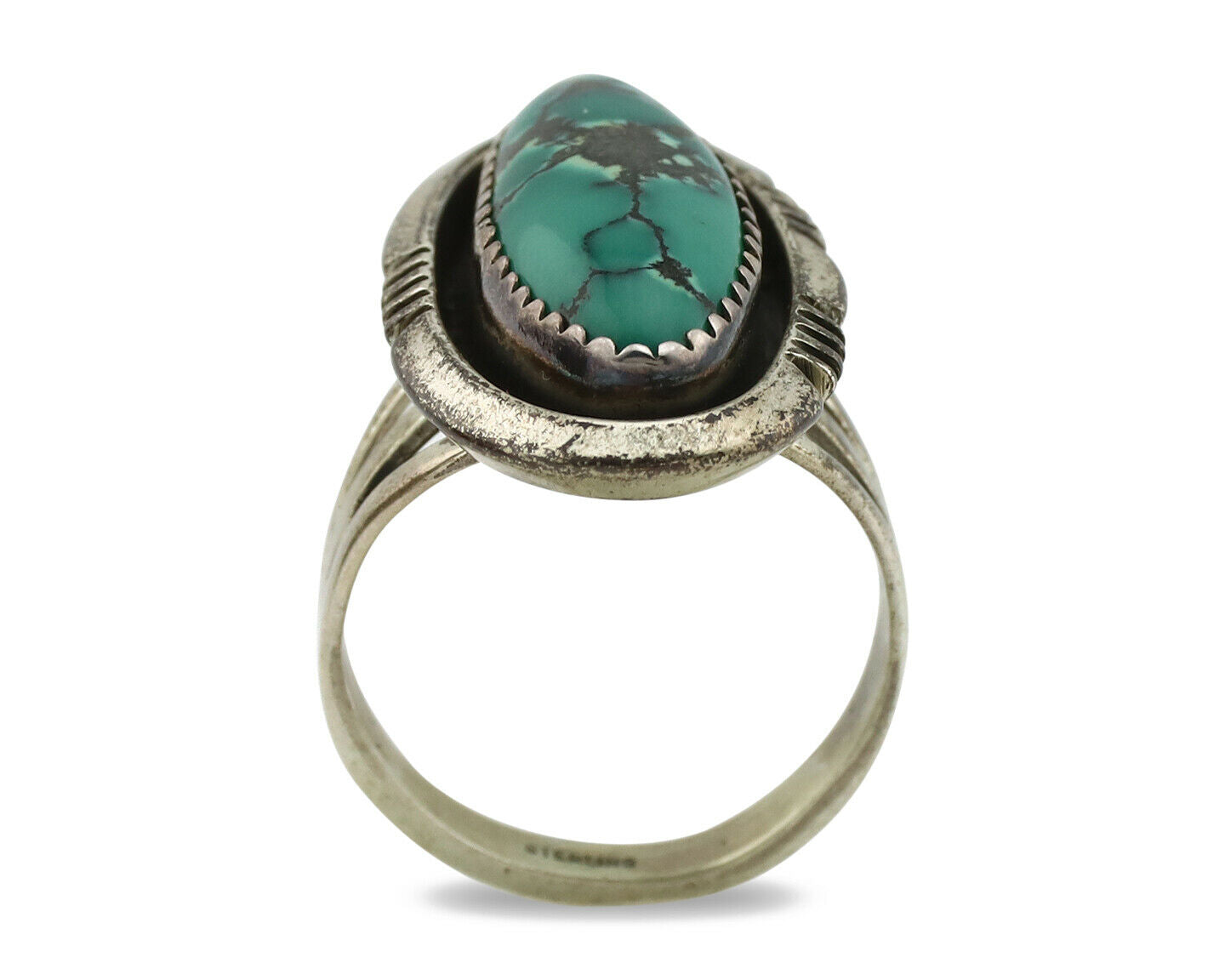 Navajo Ring .925 Silver Spiderweb Turquoise Native American Artist C.1980's