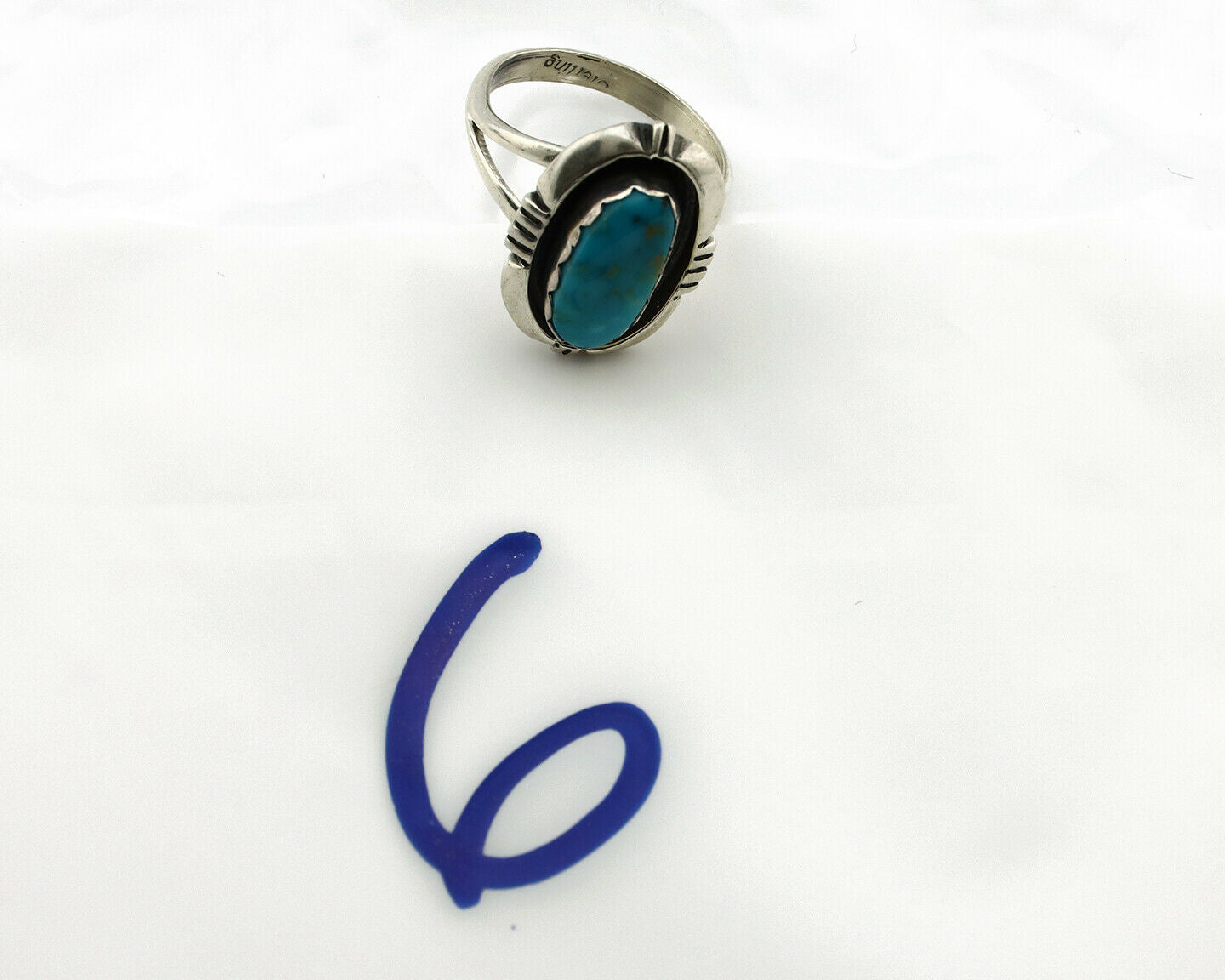 Navajo Ring .925 Silver Blue Gem Turquoise Handmade Native American Artist C80s