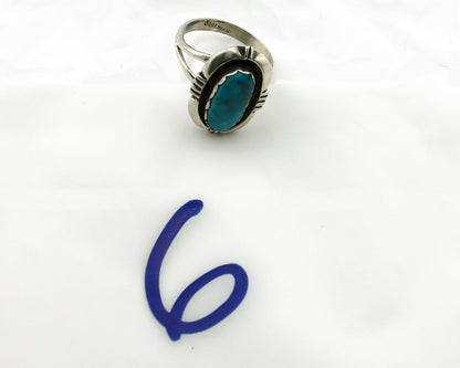 Navajo Ring .925 Silver Blue Gem Turquoise Handmade Native American Artist C80s