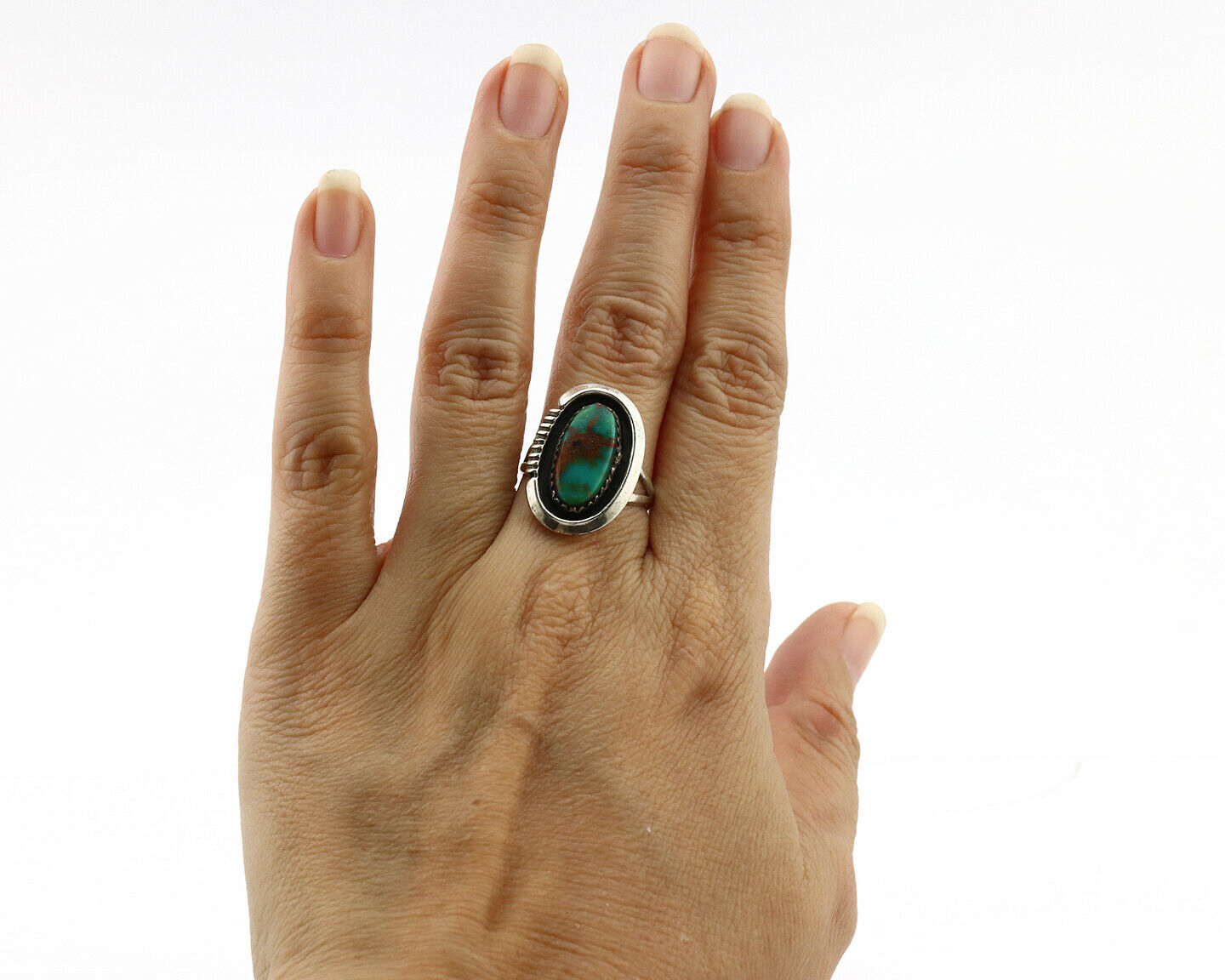 Navajo Ring .925 Silver Nevada Turquoise Native American Artist C.1980's