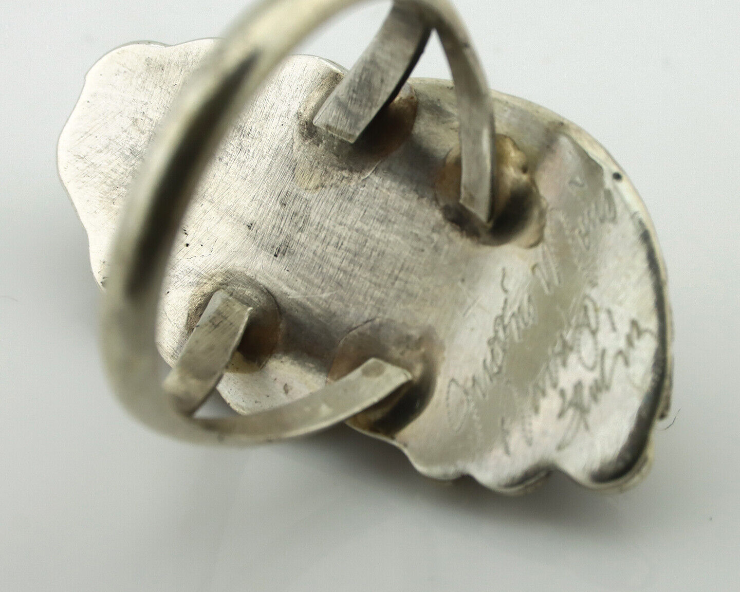 Navajo Ring 925 Silver Natural Green Malachite Signed Justin Morris C.80's