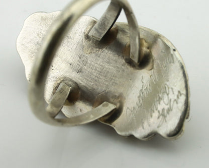 Navajo Ring 925 Silver Natural Green Malachite Signed Justin Morris C.80's