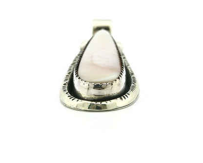 Navajo Pendant .925 Silver Real Natural Pink Mussel Signed Yazzie C.80's