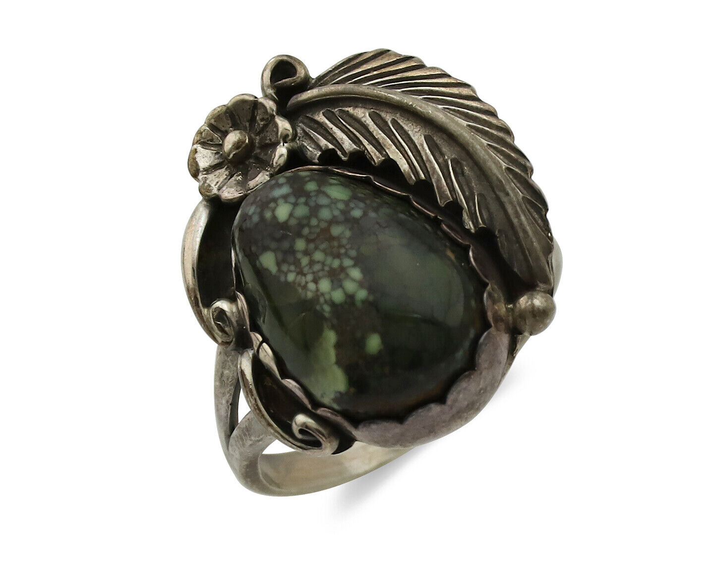 Navajo Ring .925 Silver Spiderweb Turquoise Native American Artist C.1980s
