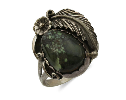 Navajo Ring .925 Silver Spiderweb Turquoise Native American Artist C.1980s