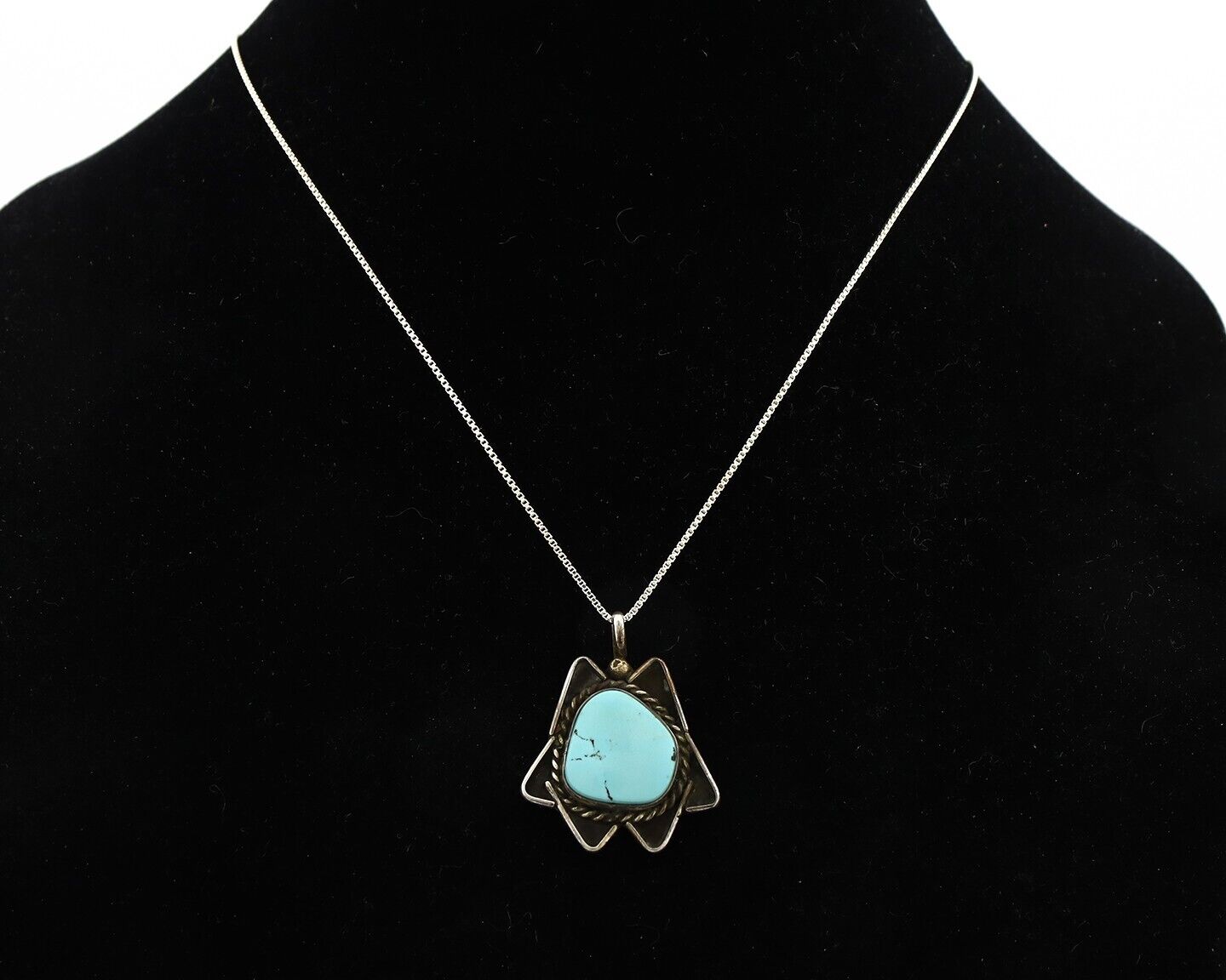 Navajo Handmade Necklace 925 Silver Natural Blue Turquoise Native Artist C.70's