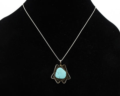 Navajo Handmade Necklace 925 Silver Natural Blue Turquoise Native Artist C.70's