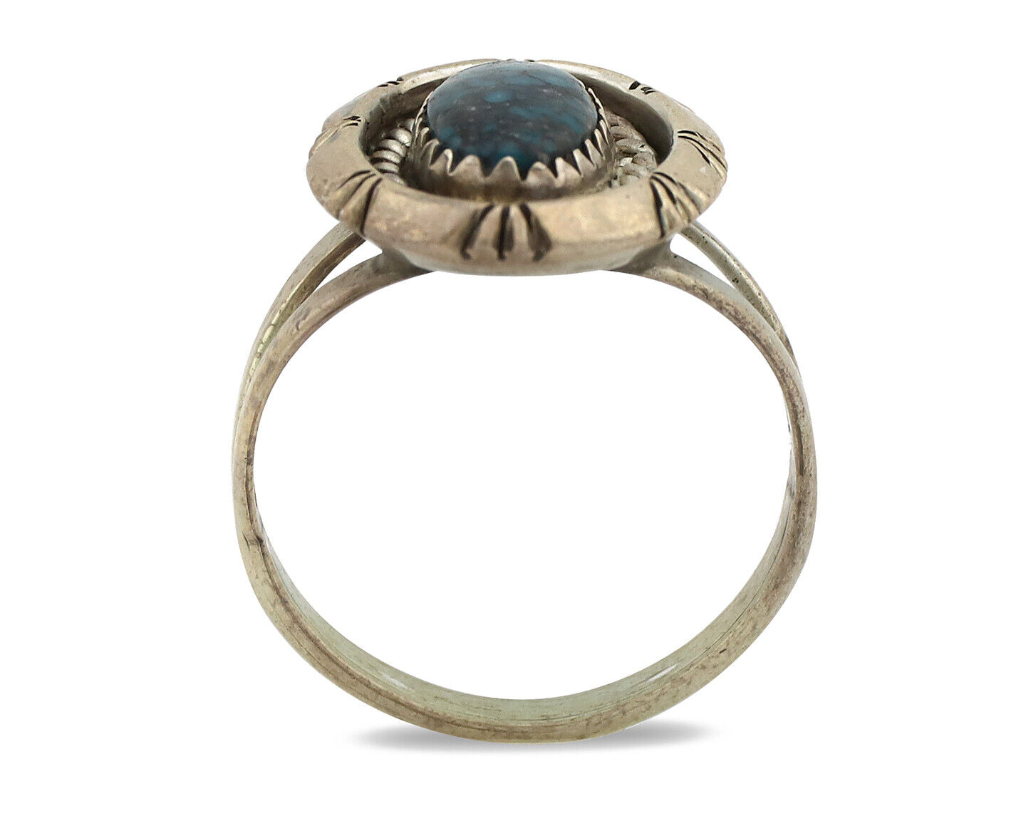 Navajo Ring 925 Silver Natural Black Spiderweb Turquoise Native Artist C.80's