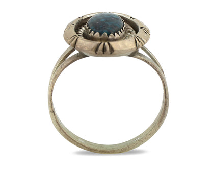 Navajo Ring 925 Silver Natural Black Spiderweb Turquoise Native Artist C.80's