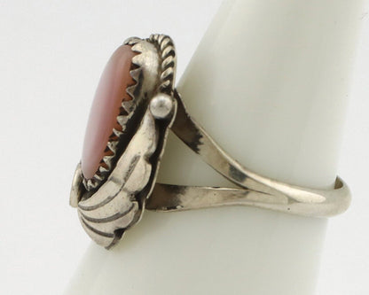 Navajo Ring .925 Silver Natural Pink Mussel Artist Signed Justin Morris C.80's