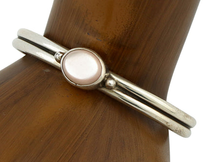 Navajo Bracelet .925 Silver White Sea Shell Native American Artist C.90's