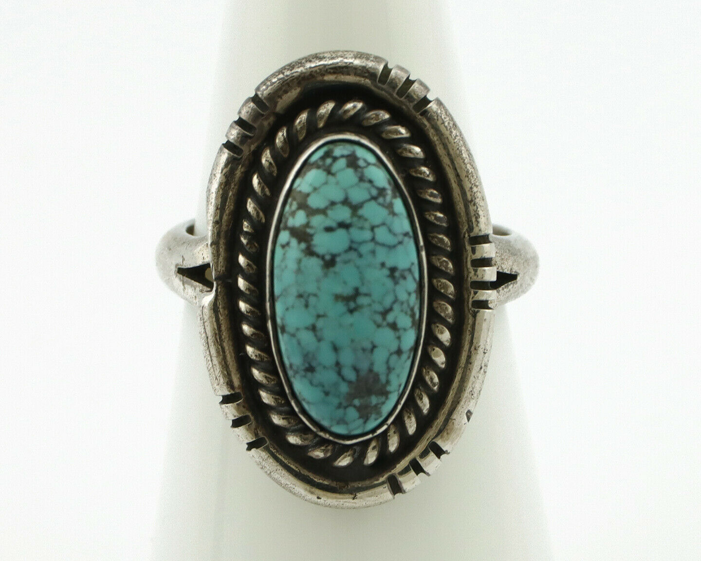 Navajo Ring .925 Silver Spiderweb Turquoise Native American Artist Handmade C80s