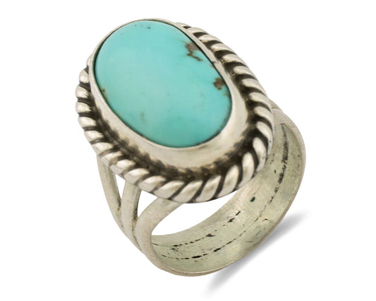 Navajo Ring .925 Silver Natural Kingman Turquoise Native American Artist C.80's