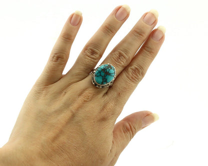 Navajo Ring 925 Silver Spiderweb Turquoise Artist Signed Cody C.80's