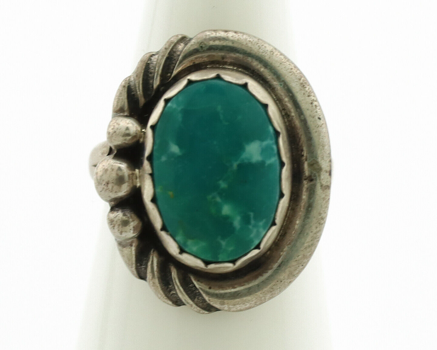 Navajo Ring .925 Silver Natural Aqua Turquoise Native American Artist C.1980's