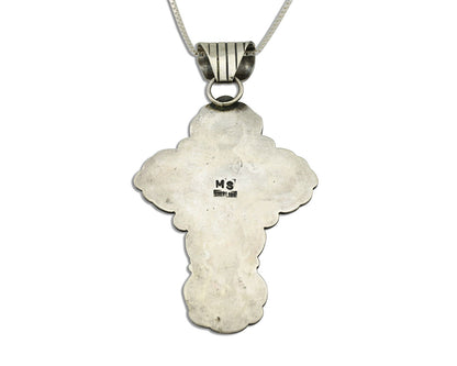 Navajo Cross Necklace 925 Silver Natural Arizona Turquoise Artist Signed MS C80s
