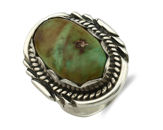 Navajo Ring .925 Silver Natural Uncolored Green Turquoise Signed Apache C.80's