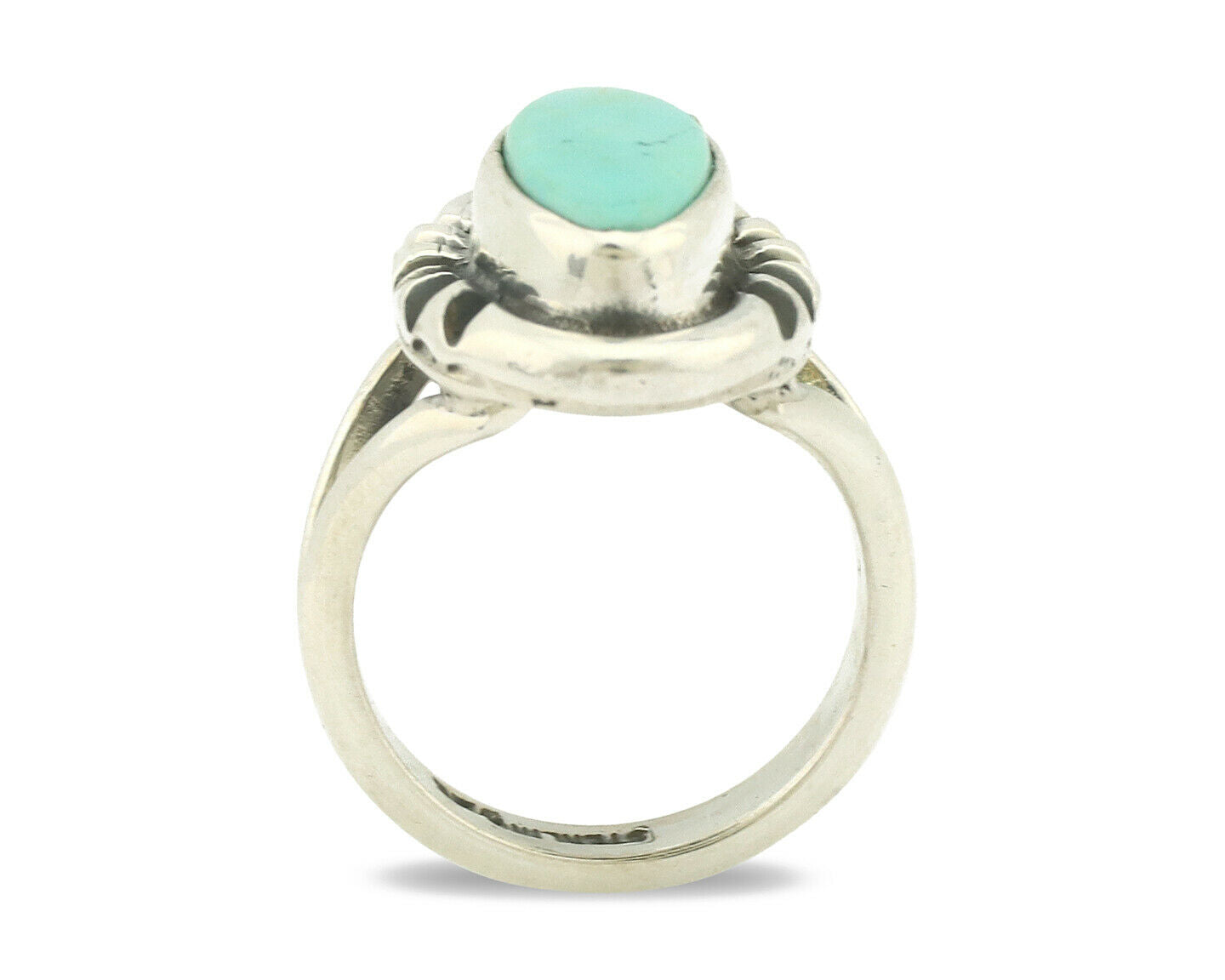 Navajo Ring .925 Silver Natural Mined Turquoise Artist Signed Gecko C.80's
