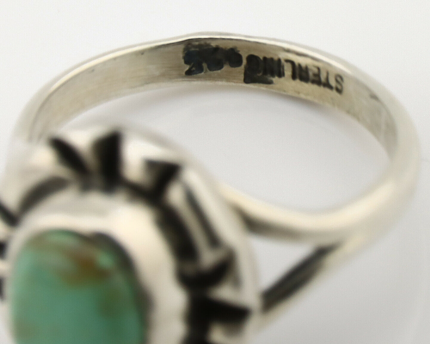 Navajo Ring .925 Silver Kingman Turquoise Artist Signed Gecko C.90's
