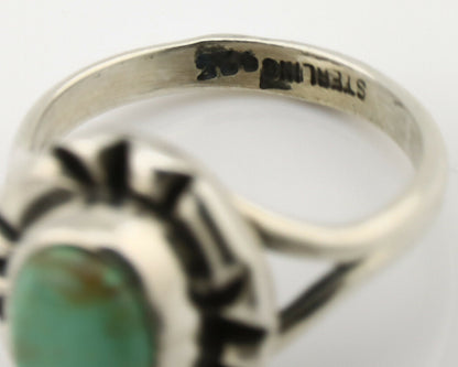 Navajo Ring .925 Silver Kingman Turquoise Artist Signed Gecko C.90's