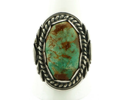 Navajo Ring .925 Silver Natural Green Turquoise Signed Apache C.80's