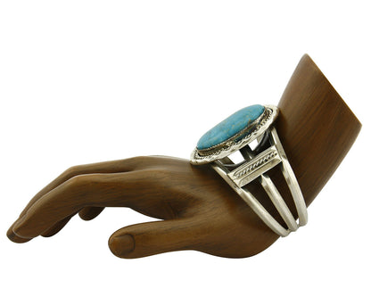 Navajo Bracelet .925 Silver Blue Gem Turquoise Signed Doug Zachary C.80's