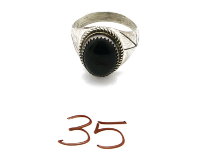 Women's Navajo Ring .925 SOLID Silver Hand Stamped Black Onyx Circa 1980's