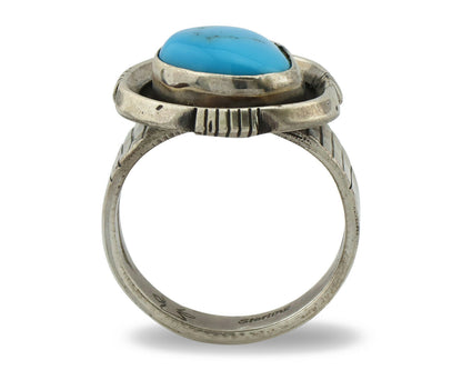 Navajo Ring .925 Silver Blue Gem Turquoise Native American Artist C.80's