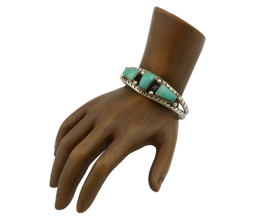 Navajo Bracelet .925 Silver Blue Green Turquoise Artist Signed RC C.80's
