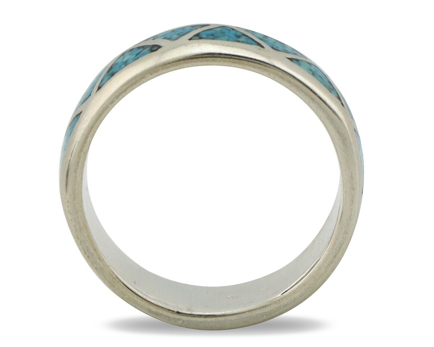 Navajo Chip Inlay Ring 925 Silver Sleeping Beauty Turquoise Artist Silver Cloud