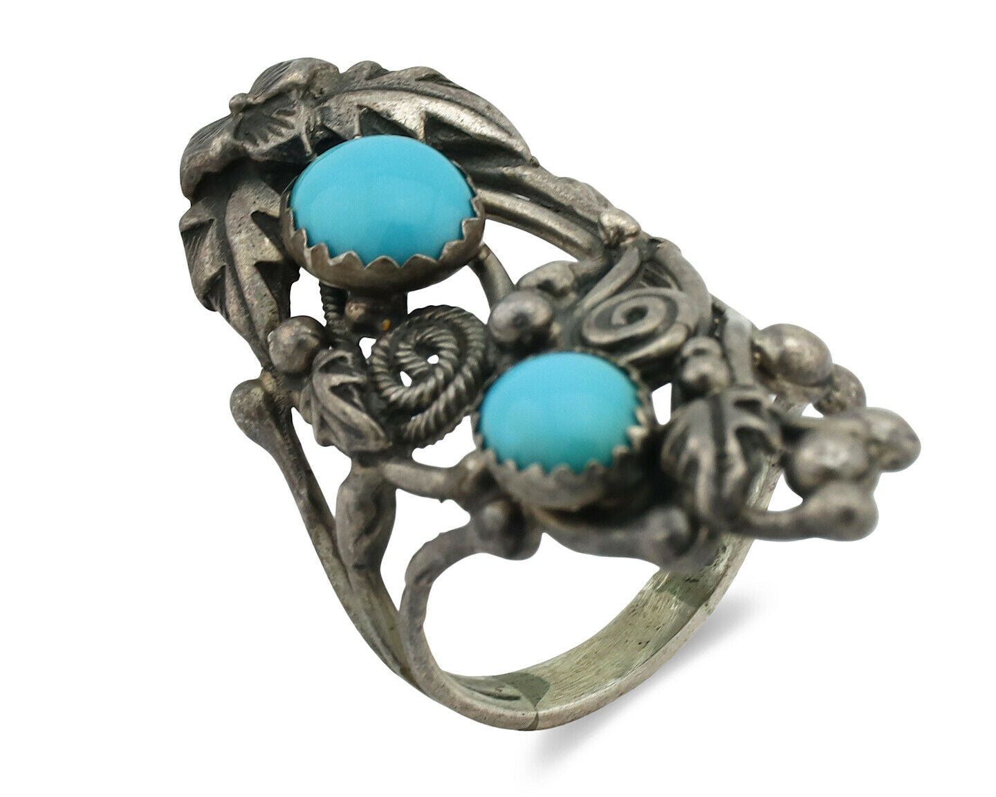 Navajo Ring .925 Silver Sleeping Beauty Turquoise Signed Prairie Fire C.80's