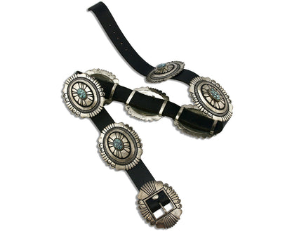 Large Navajo Signed Thomas Singer Belt .925 Silver Lone Mtn Turquoise C.1980's