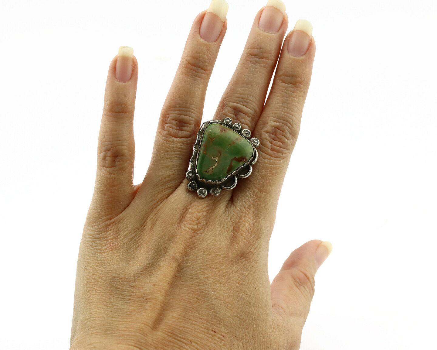 Navajo Ring .925 Silver Manassas Turquoise Artist Signed R C.1980's