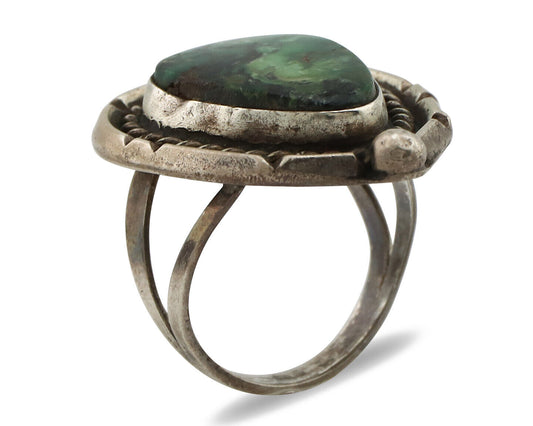 Navajo Ring 925 Silver Bisbee Turquoise Native American Artist C.1980's