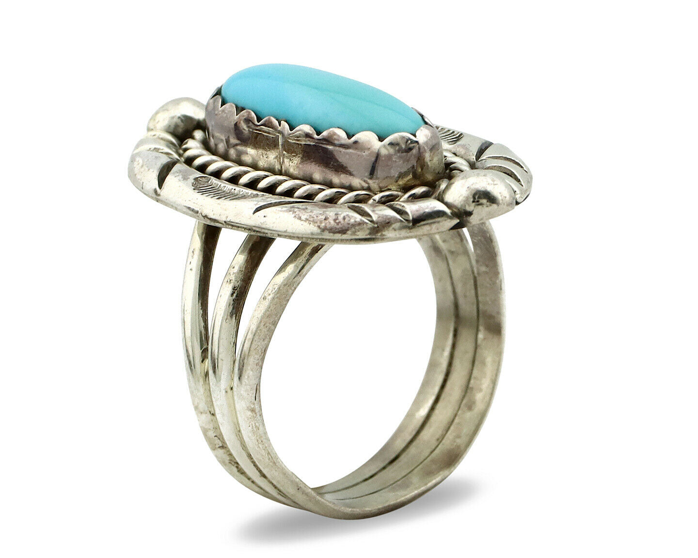 Navajo Ring .925 Silver Blue Turquoise Artist Signed V&N EDSITTY C.80's