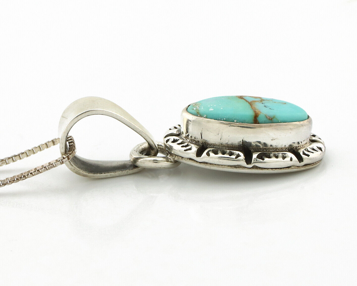 Navajo Necklace 925 Silver Kingman Turquoise Artist Signed Gecko C.80's