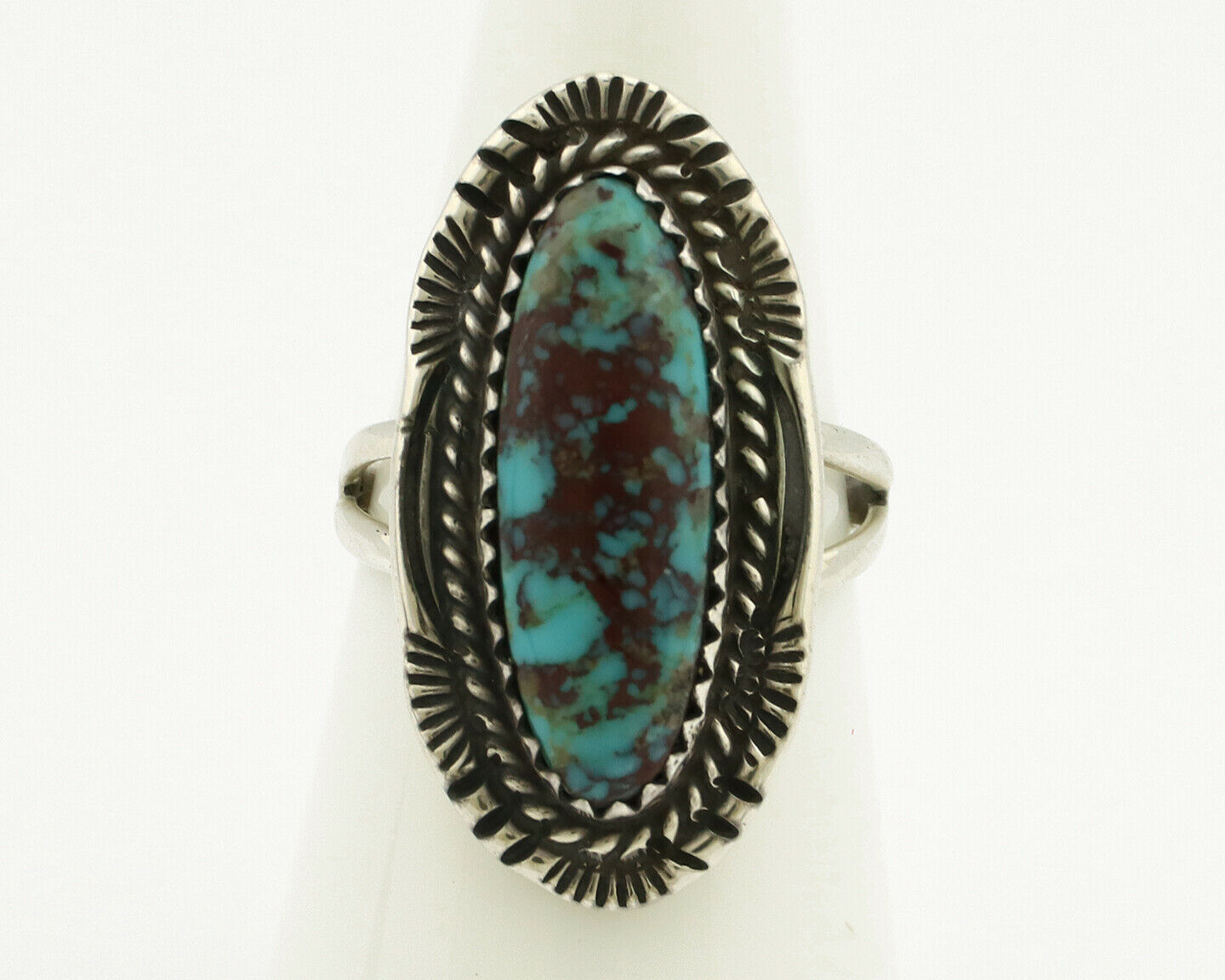 Navajo Ring .925 Silver Spiderweb Turquoise Artist Signed M C.90's