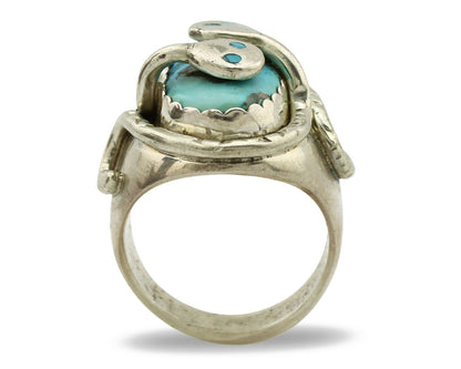 Zuni Ring .925 Silver Blue Turquoise Artist Signed Effie Calavaza C.1980's