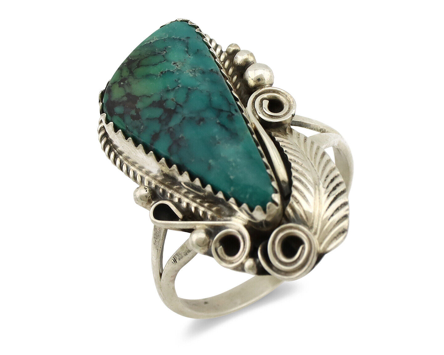 Navajo Ring 925 Silver Natural Spiderweb Turquoise Artist Signed Morris C.80's