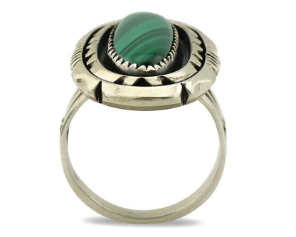 Navajo Ring 925 Silver Natural Malachite Artist Signed William Denetdale C.80's