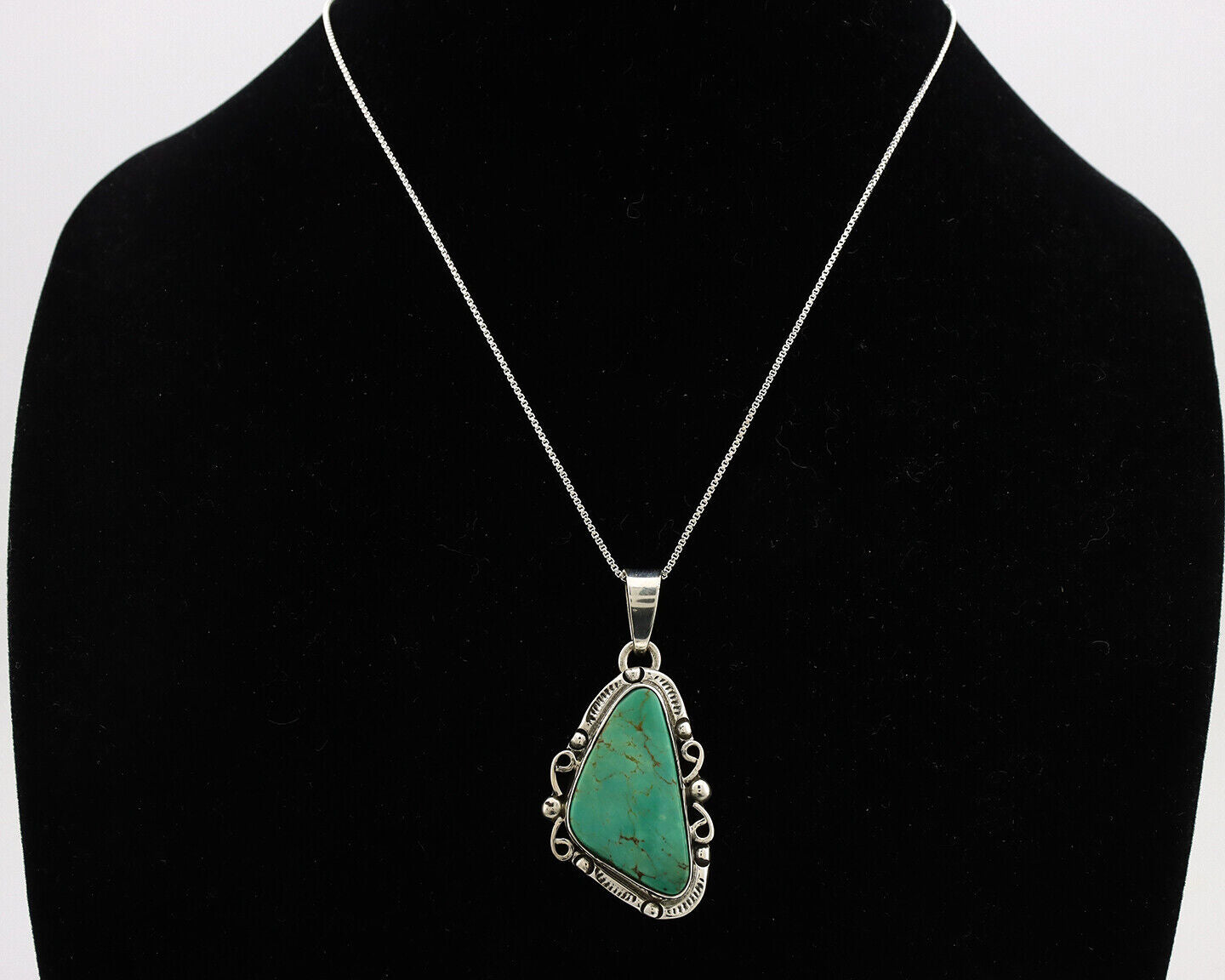 Navajo Necklace .925 Silver Kingman Turquoise Native American Signed C.1980's