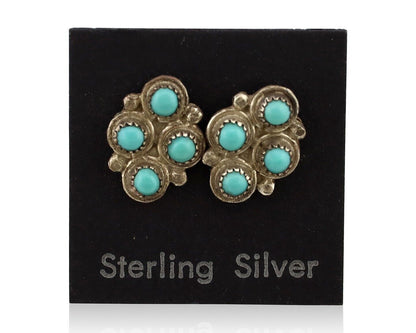 Zuni Earrings 925 Silver Sleeping Beauty Turquoise Native American Artist C.80's