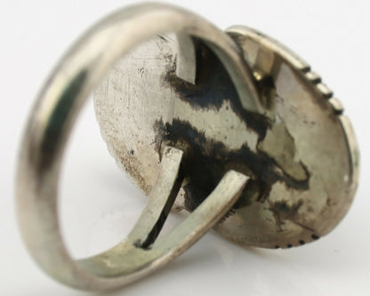 Navajo Ring .925 Silver Spiderweb Turquoise Native American Artist C.1980's